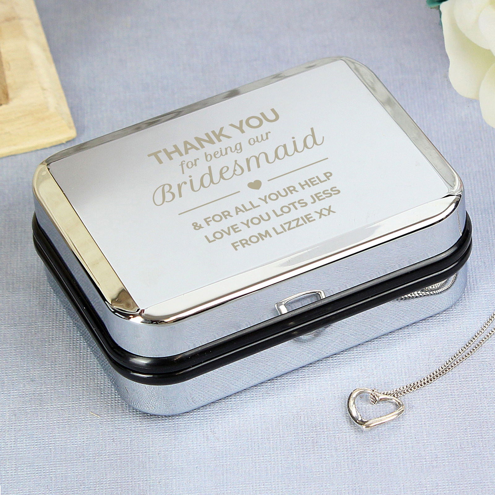 Personalised Bridesmaid Box And Heart Necklace