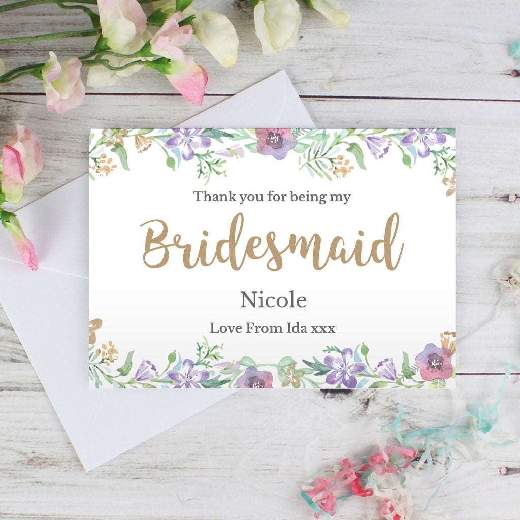 Personalised Bridesmaid 'Floral Watercolour Wedding' Card