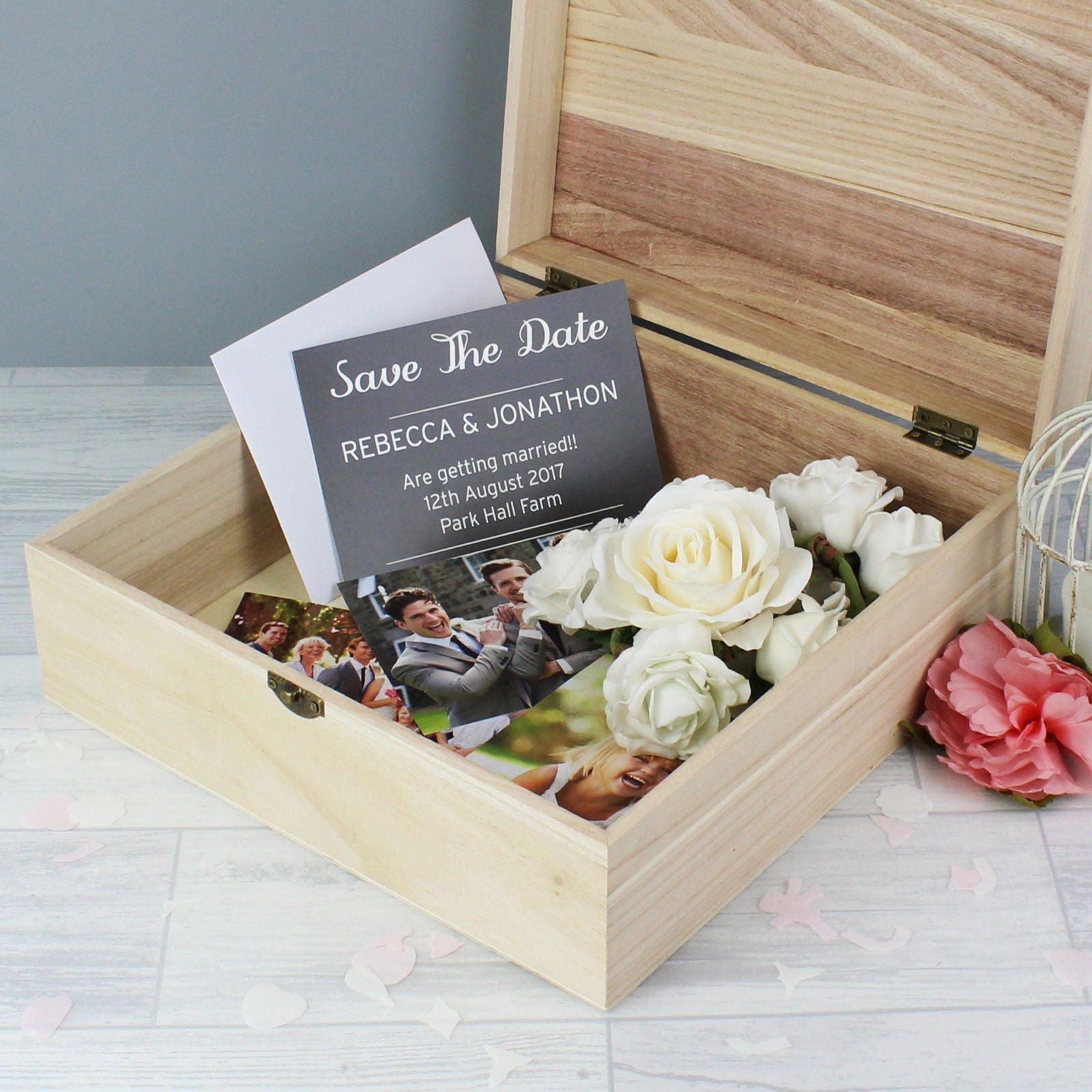 Personalised Bridesmaid 'Floral Watercolour Wedding' Large Wooden Keepsake Box