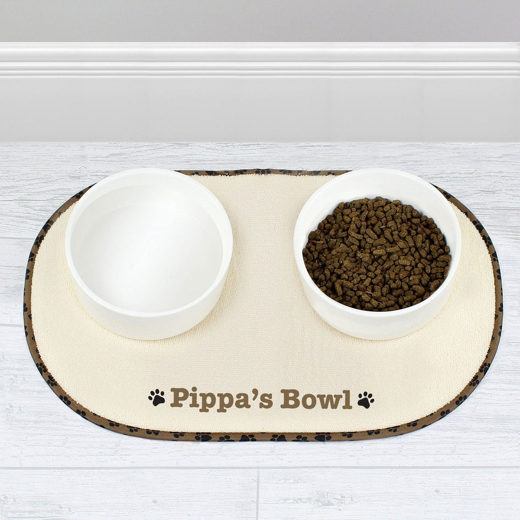Personalised Brown Paw Print Pet Bowl Placemat