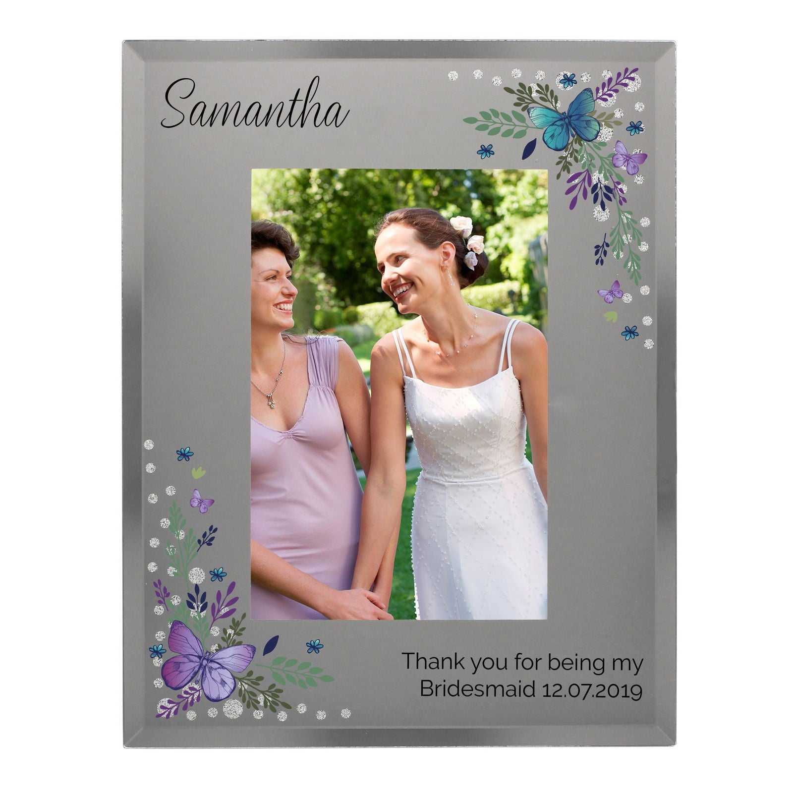 Personalised Butterfly 4x6 Inch Diamante Glass Photo Frame