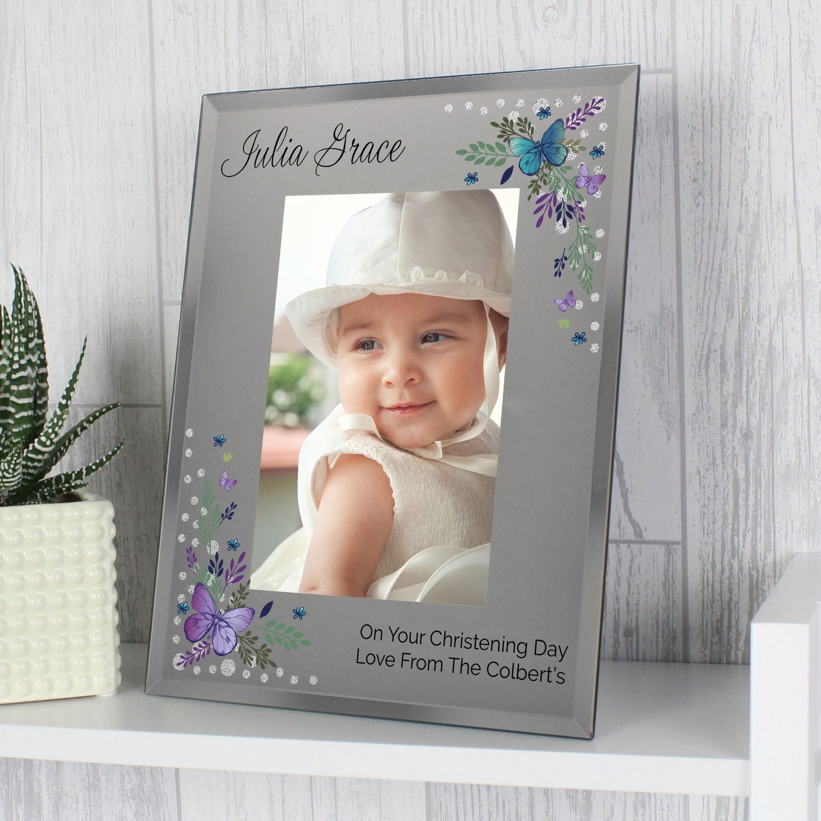Personalised Butterfly 4x6 Inch Diamante Glass Photo Frame