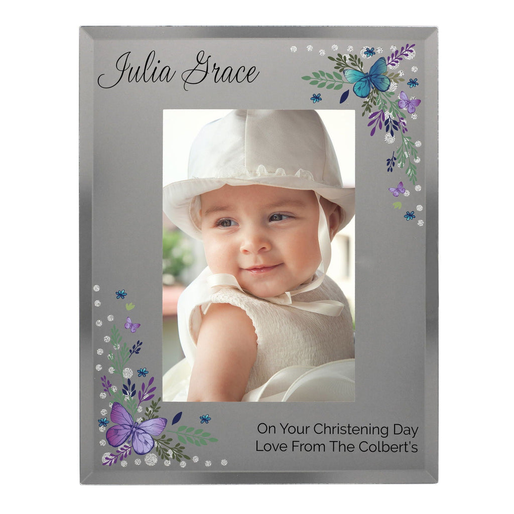 Personalised Butterfly 4x6 Inch Diamante Glass Photo Frame
