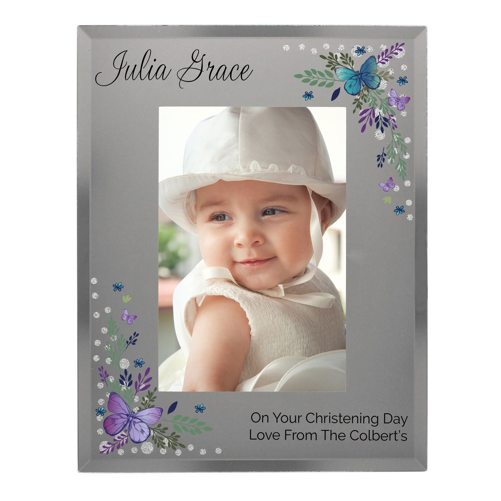 Personalised Butterfly 4x6 Inch Diamante Glass Photo Frame