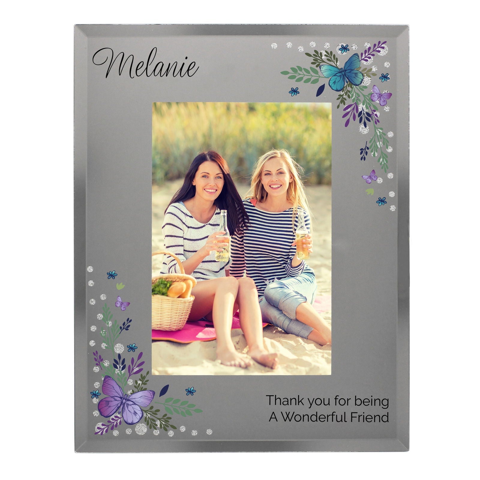 Personalised Butterfly 4x6 Inch Diamante Glass Photo Frame