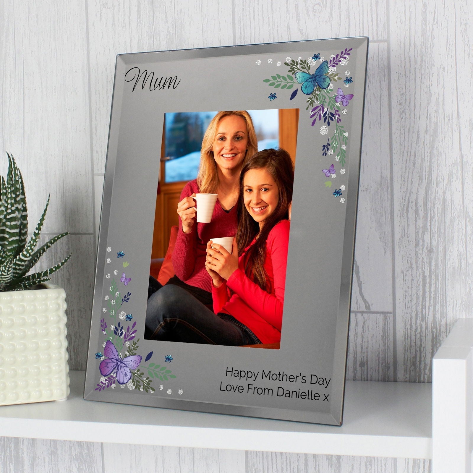 Personalised Butterfly 4x6 Inch Diamante Glass Photo Frame