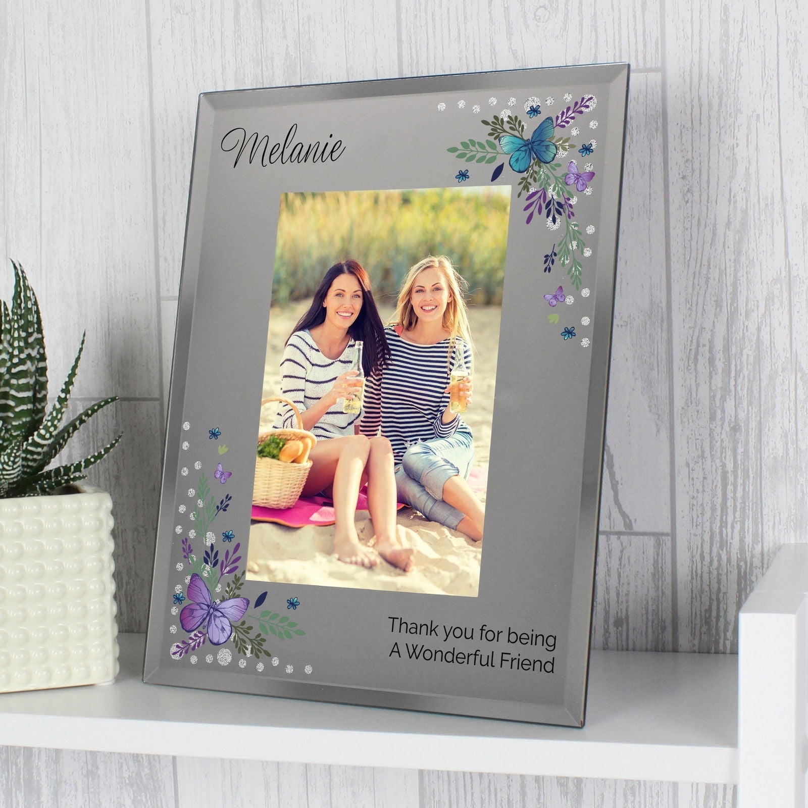 Personalised Butterfly 4x6 Inch Diamante Glass Photo Frame