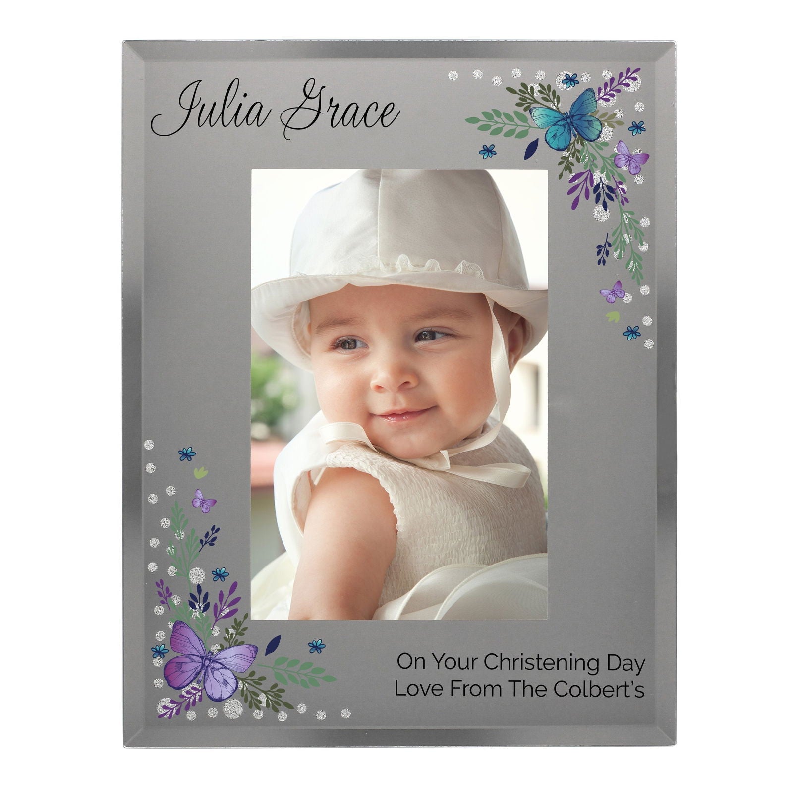 Personalised Butterfly 4x6 Inch Diamante Glass Photo Frame