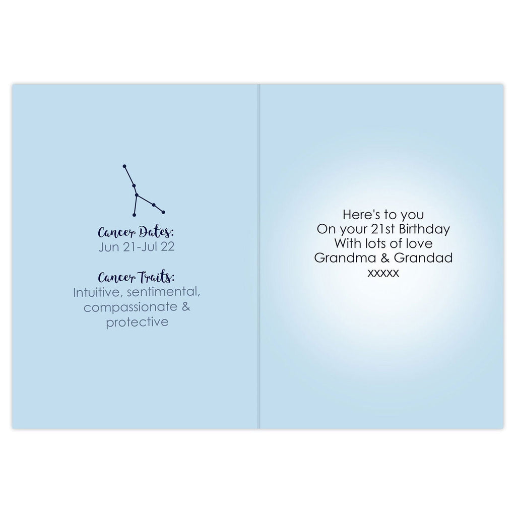 Personalised Cancer Zodiac Star Sign Card (21st June - 22nd July)