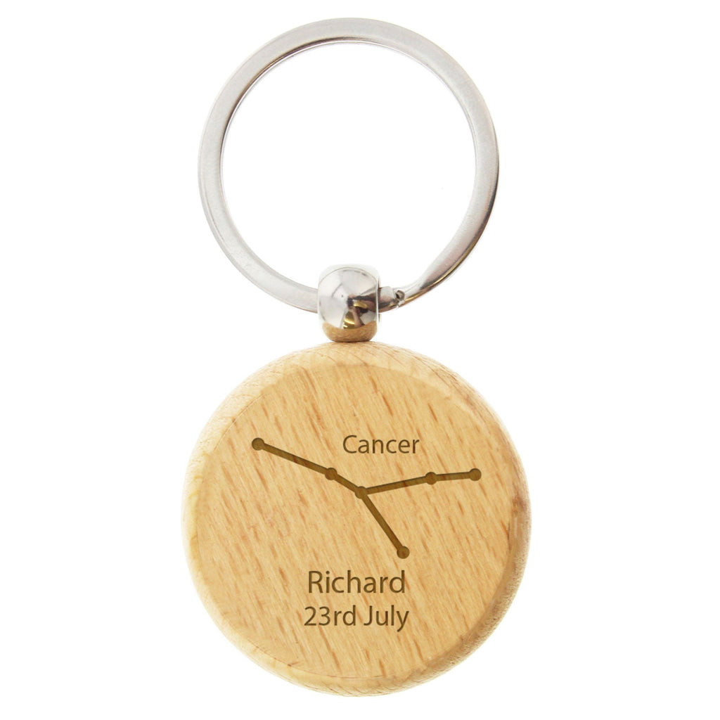 Personalised Cancer Zodiac Star Sign Wooden Keyring (June 21st - July 22nd)