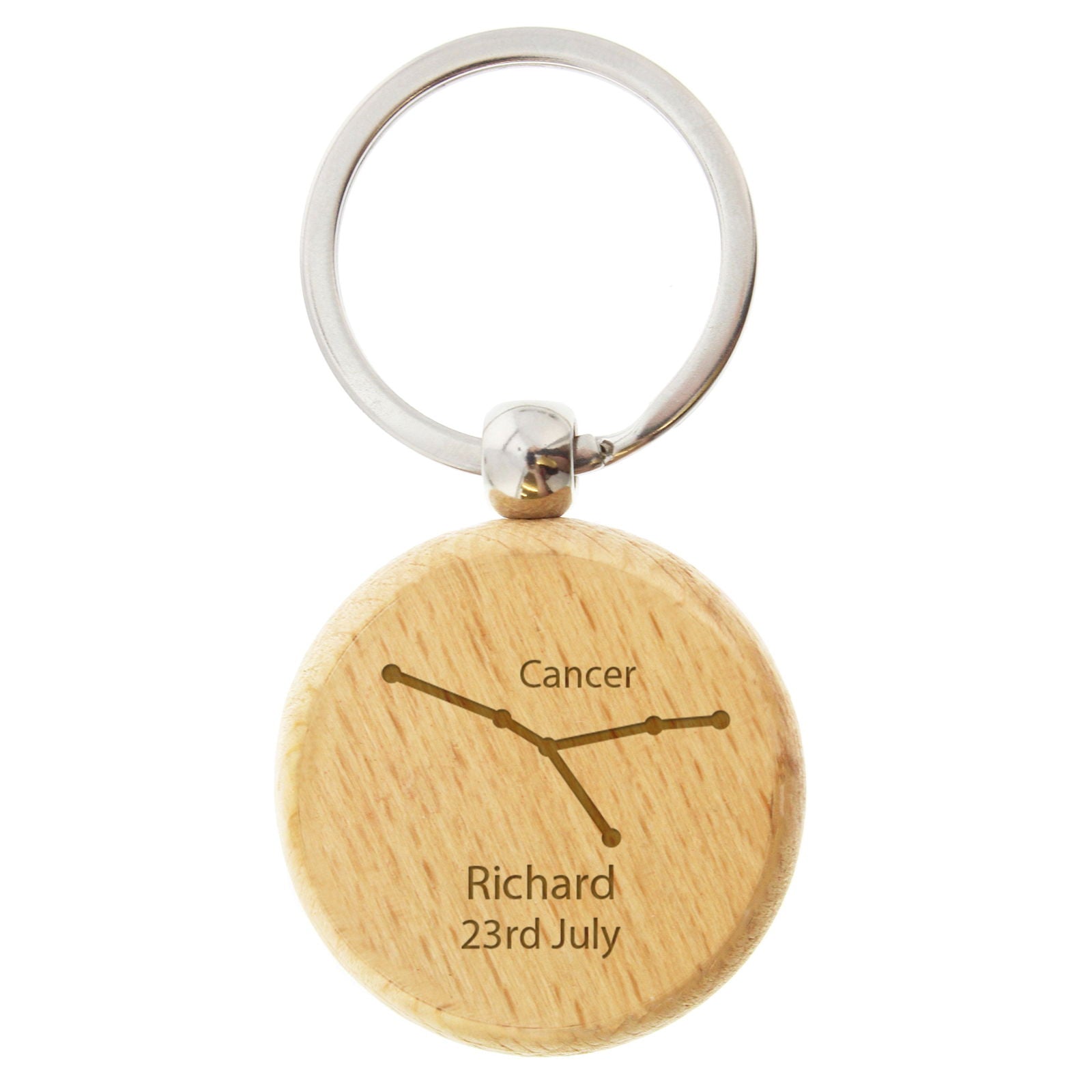 Personalised Cancer Zodiac Star Sign Wooden Keyring (June 21st - July 22nd)