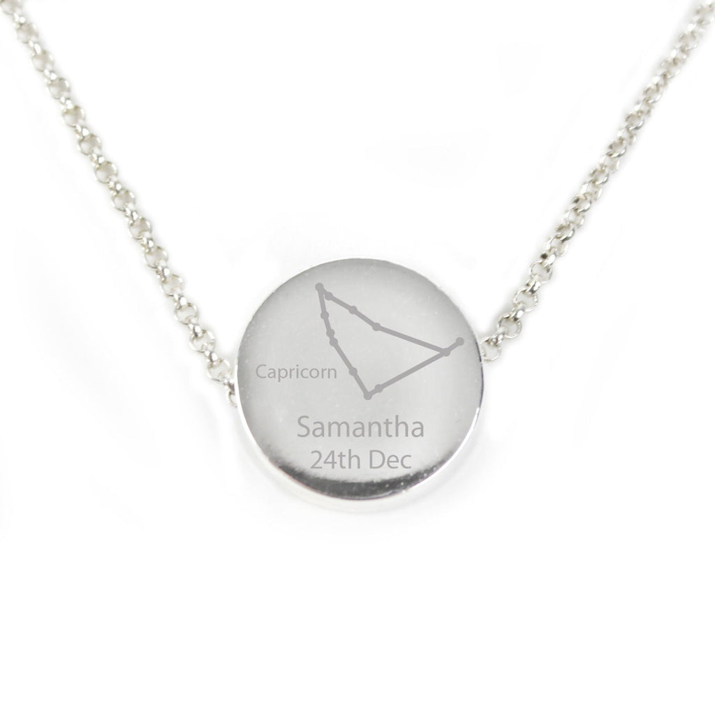 Personalised Capricorn Zodiac Star Sign Silver Tone Necklace (December 22nd - 19th January)