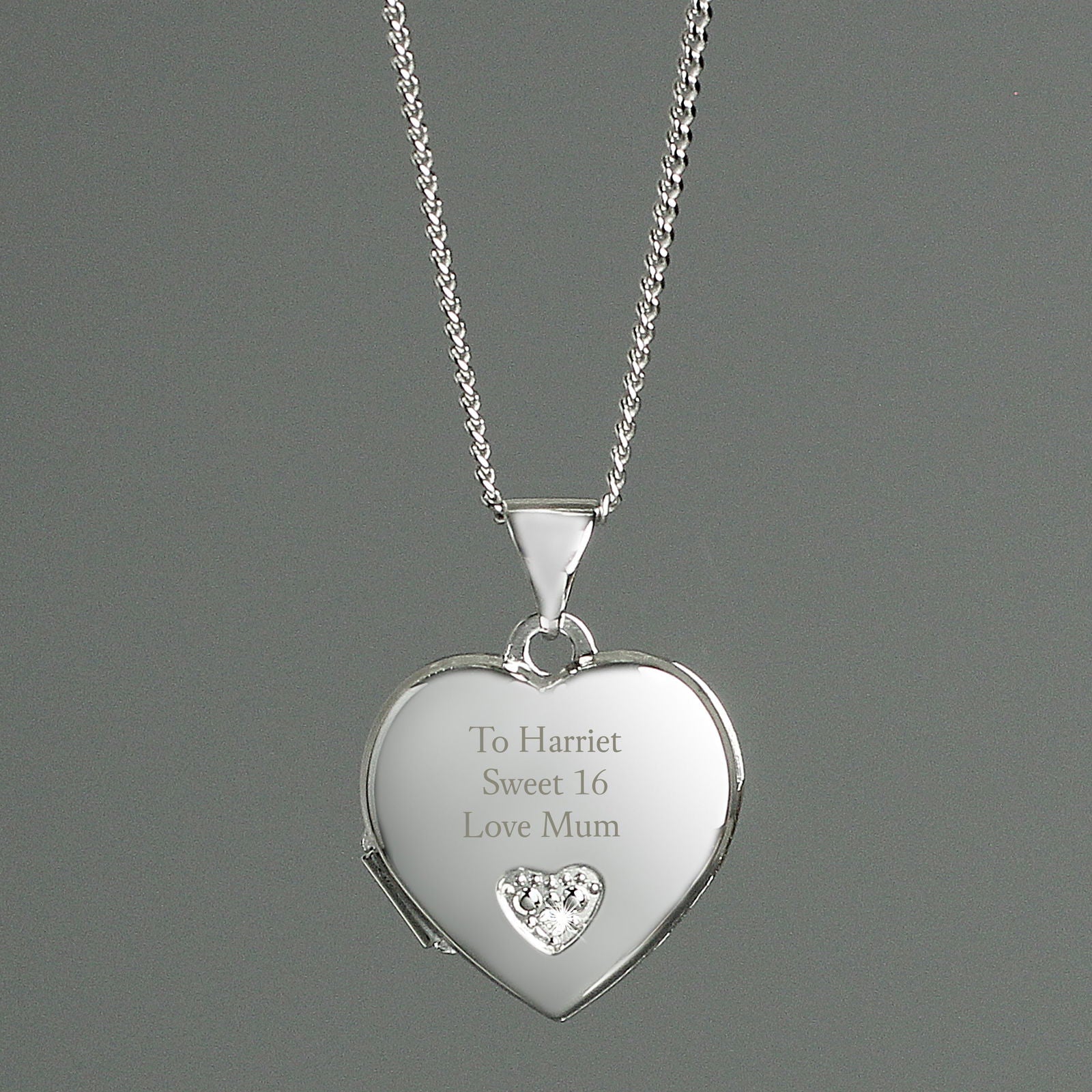 Personalised Children's Sterling Silver And Cubic Zirconia Heart Locket Necklace