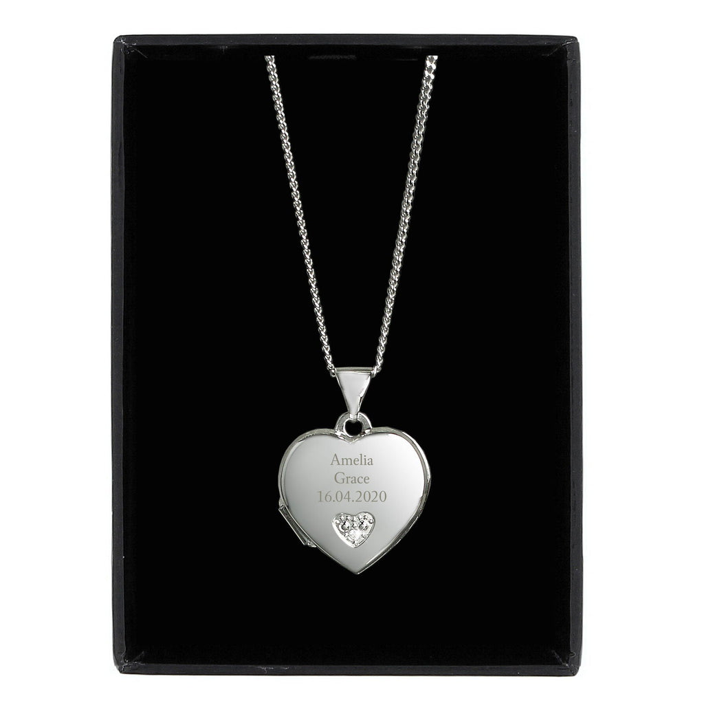 Personalised Children's Sterling Silver And Cubic Zirconia Heart Locket Necklace