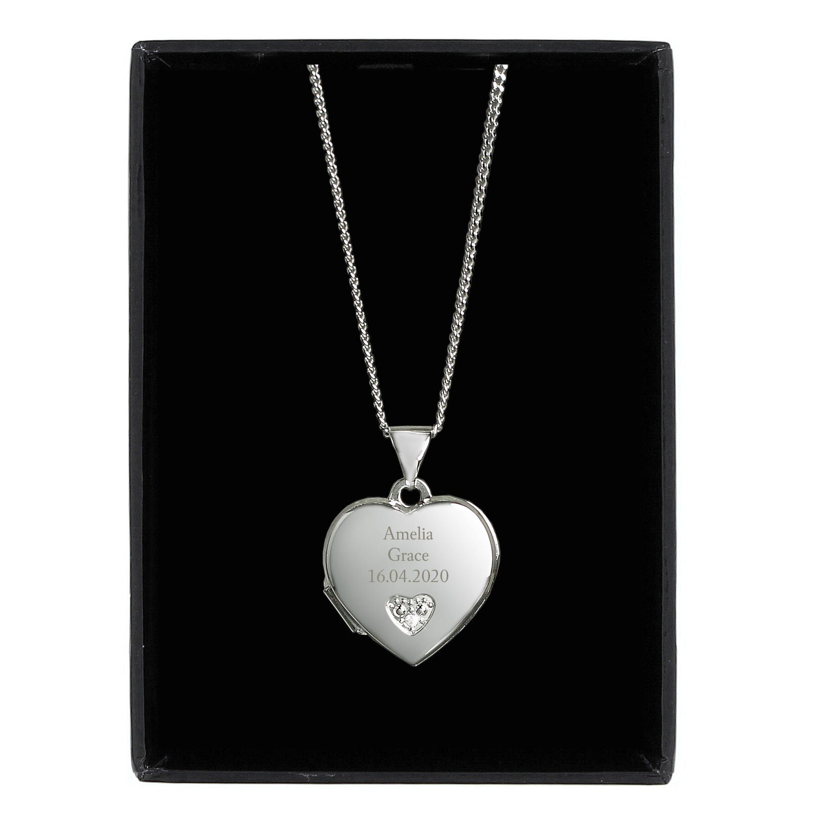Personalised Children's Sterling Silver And Cubic Zirconia Heart Locket Necklace