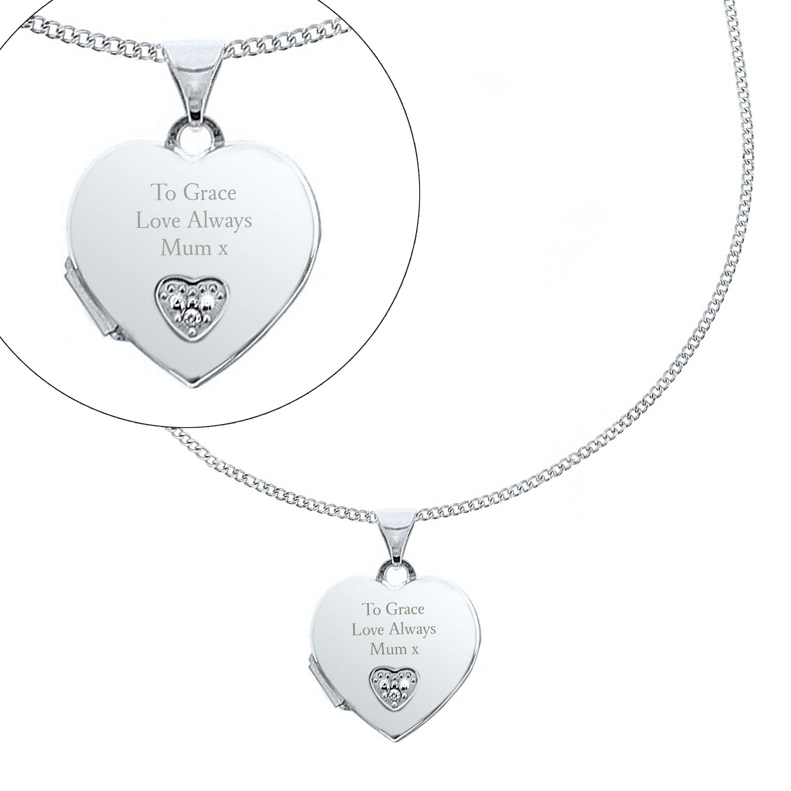 Personalised Children's Sterling Silver And Cubic Zirconia Heart Locket Necklace