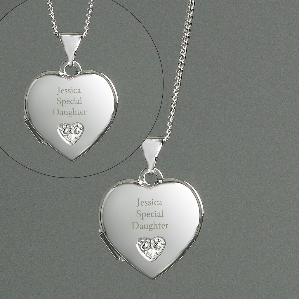 Personalised Children's Sterling Silver And Cubic Zirconia Heart Locket Necklace