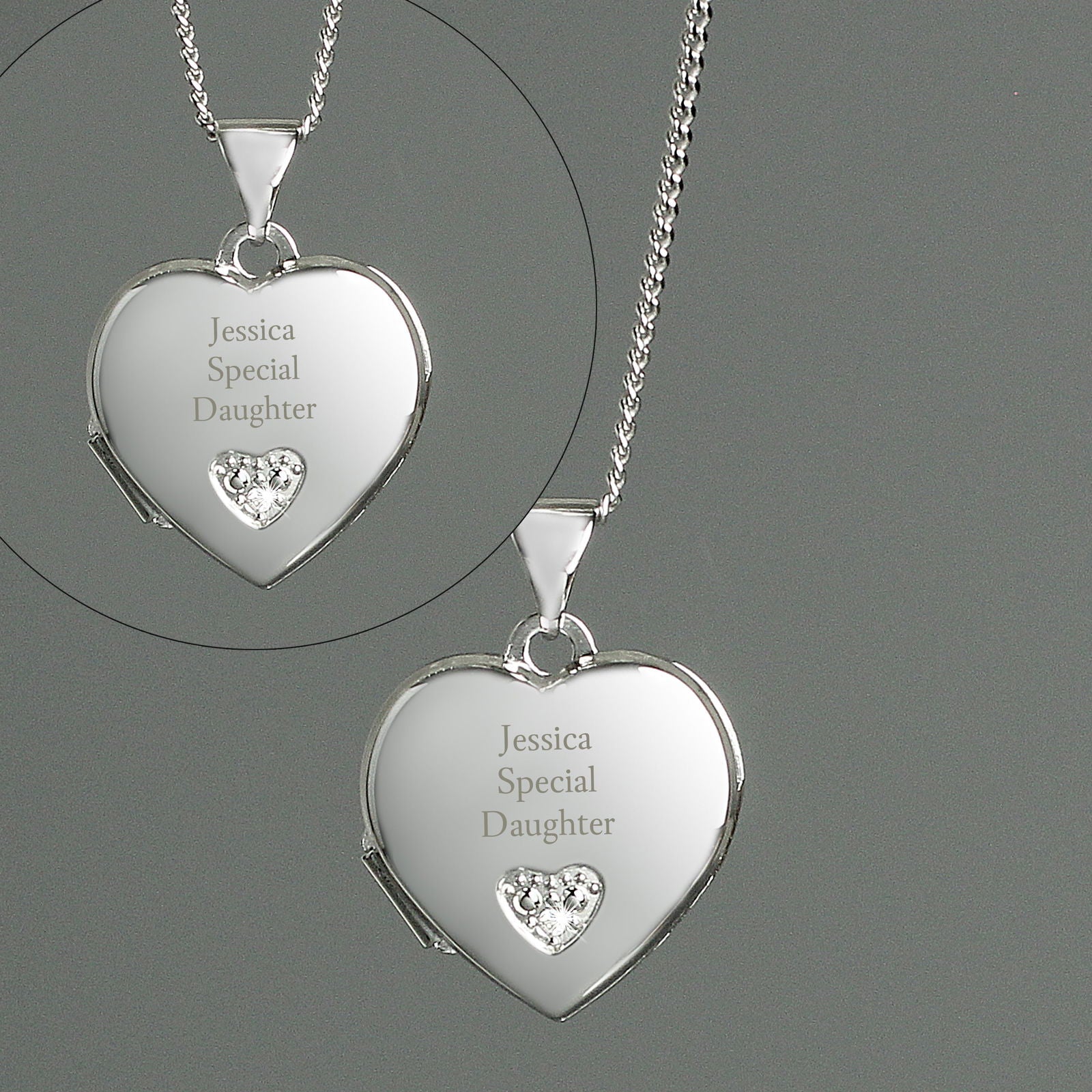 Personalised Children's Sterling Silver And Cubic Zirconia Heart Locket Necklace