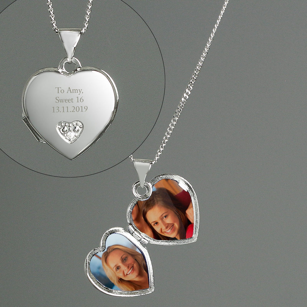Personalised Children's Sterling Silver And Cubic Zirconia Heart Locket Necklace