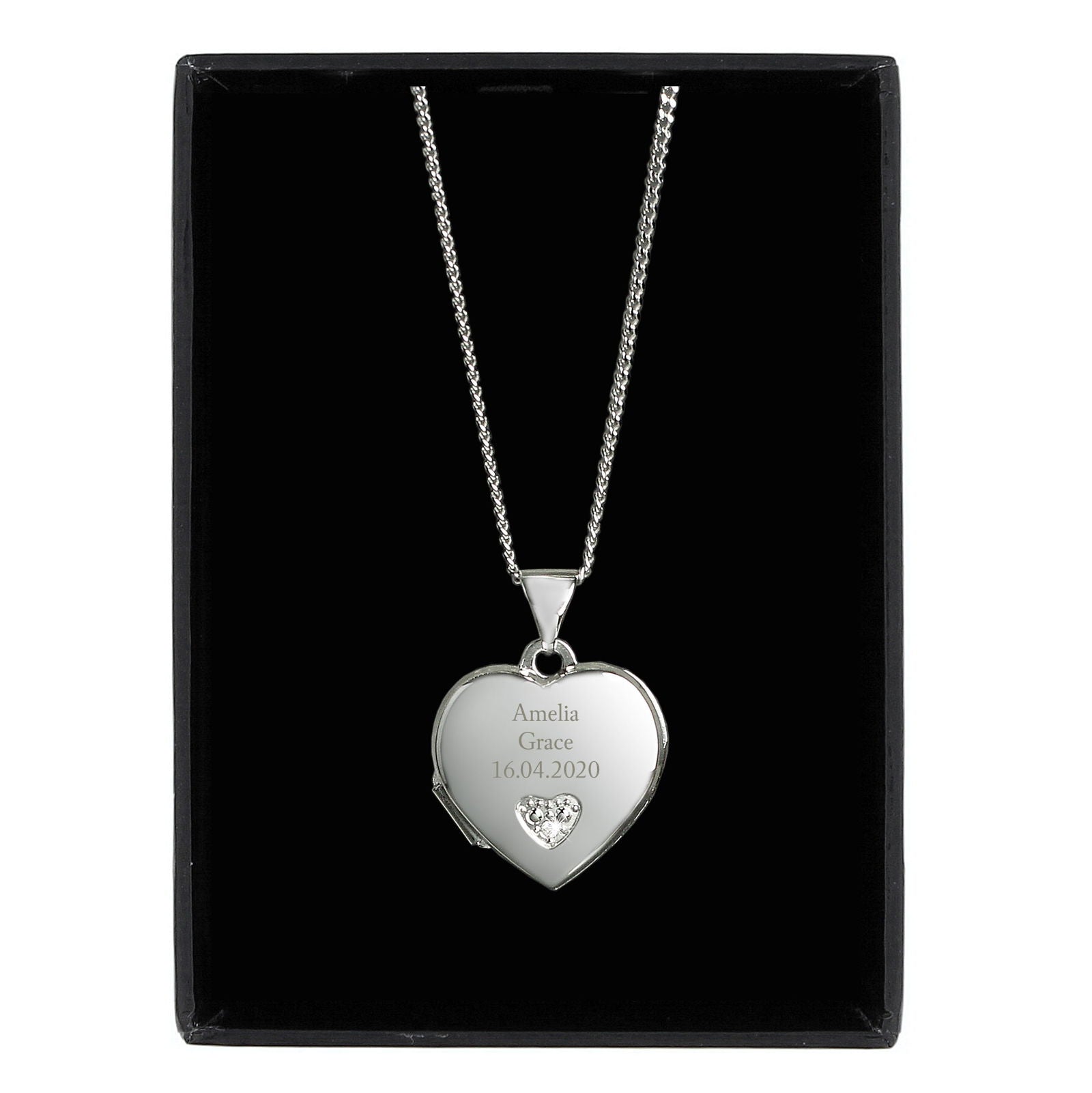 Personalised Children's Sterling Silver And Cubic Zirconia Heart Locket Necklace