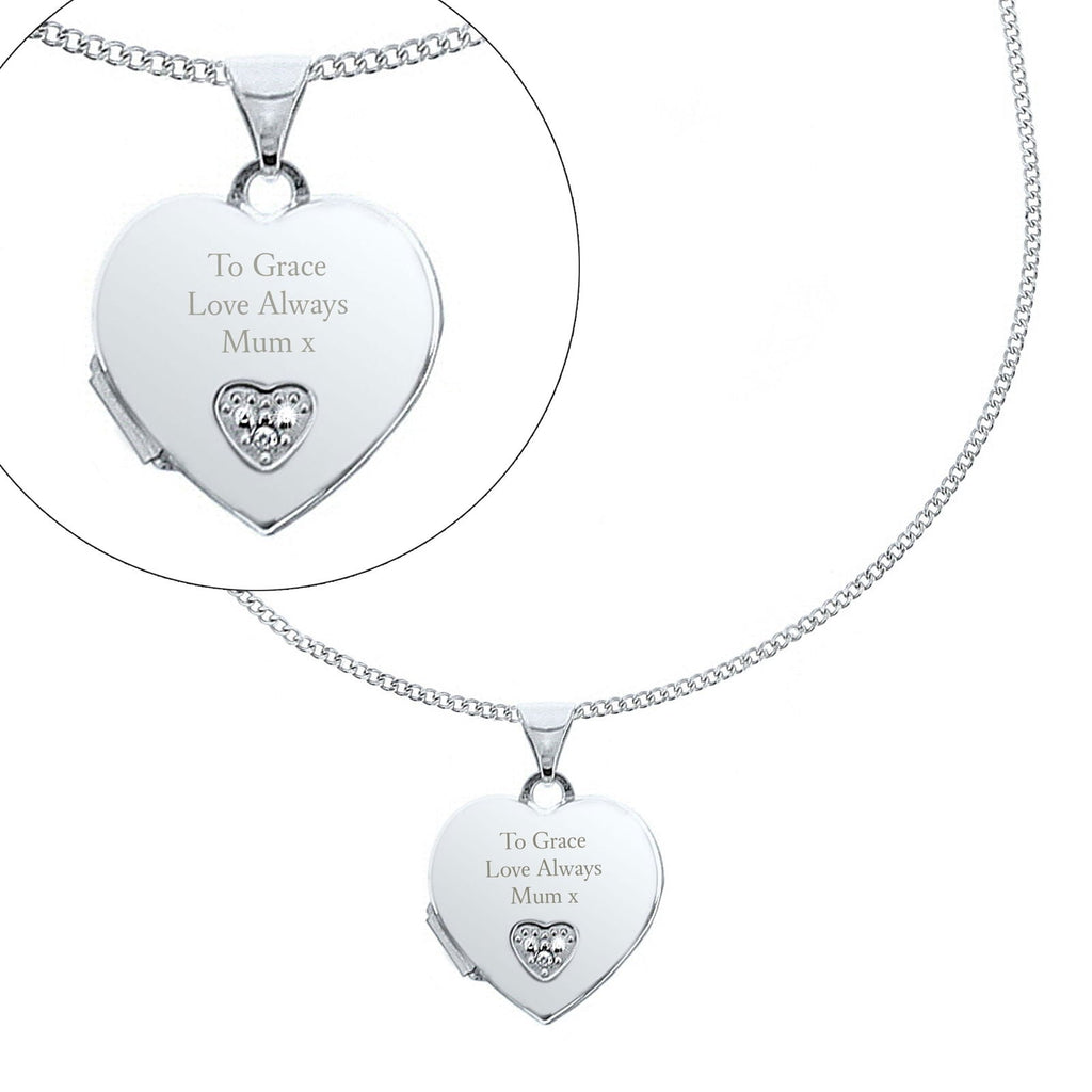 Personalised Children's Sterling Silver And Cubic Zirconia Heart Locket Necklace