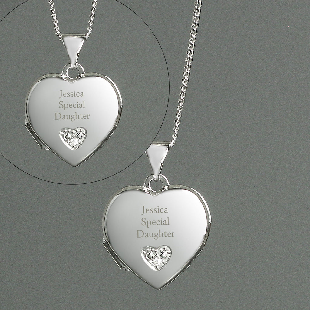 Personalised Children's Sterling Silver And Cubic Zirconia Heart Locket Necklace