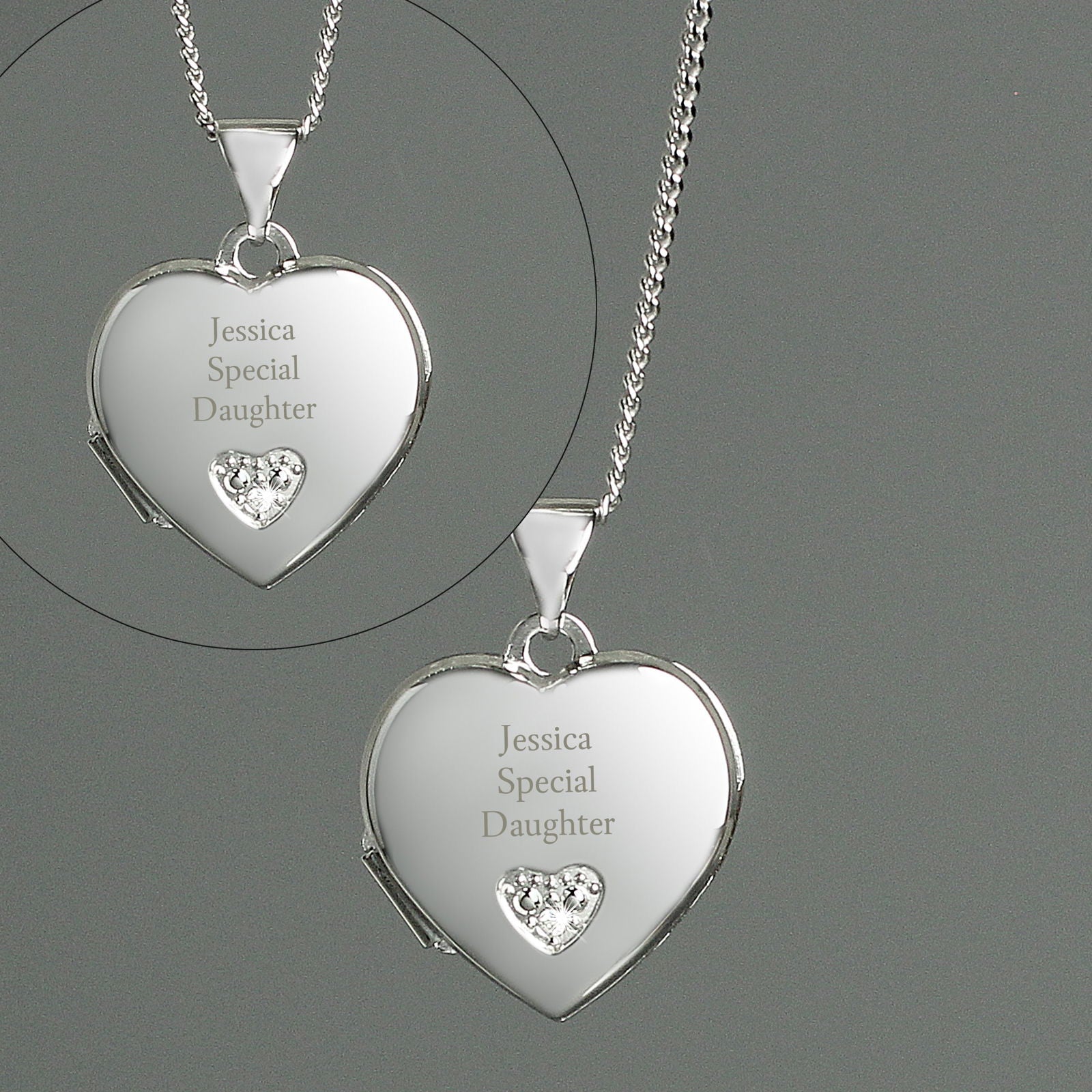 Personalised Children's Sterling Silver And Cubic Zirconia Heart Locket Necklace