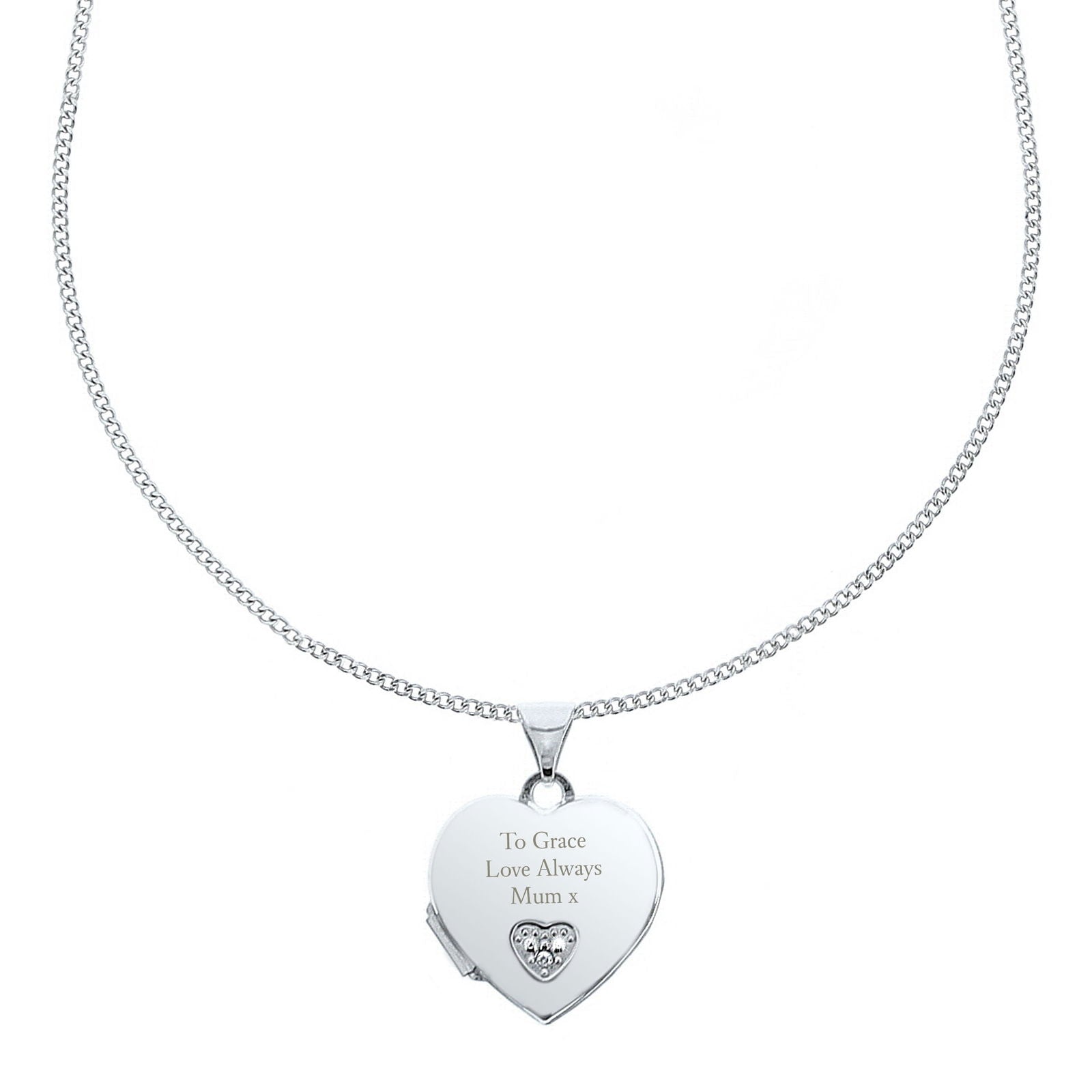 Personalised Children's Sterling Silver And Cubic Zirconia Heart Locket Necklace