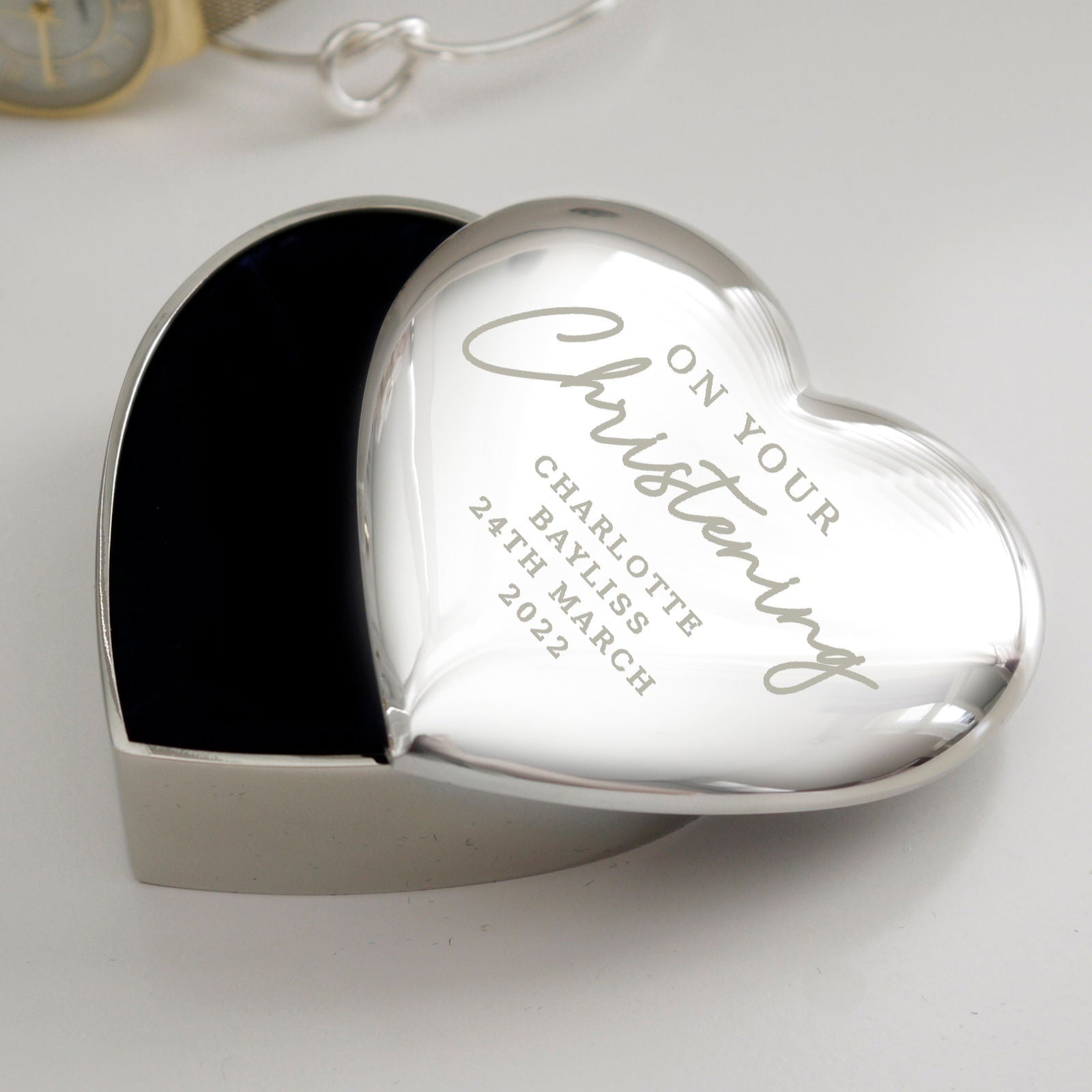 Personalised Christening Heart Trinket Box Gift