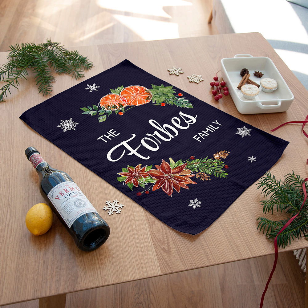 Personalised Christmas Clementine Tea Towel