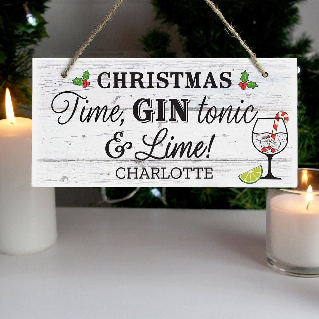 Personalised Christmas Gin Wooden Sign
