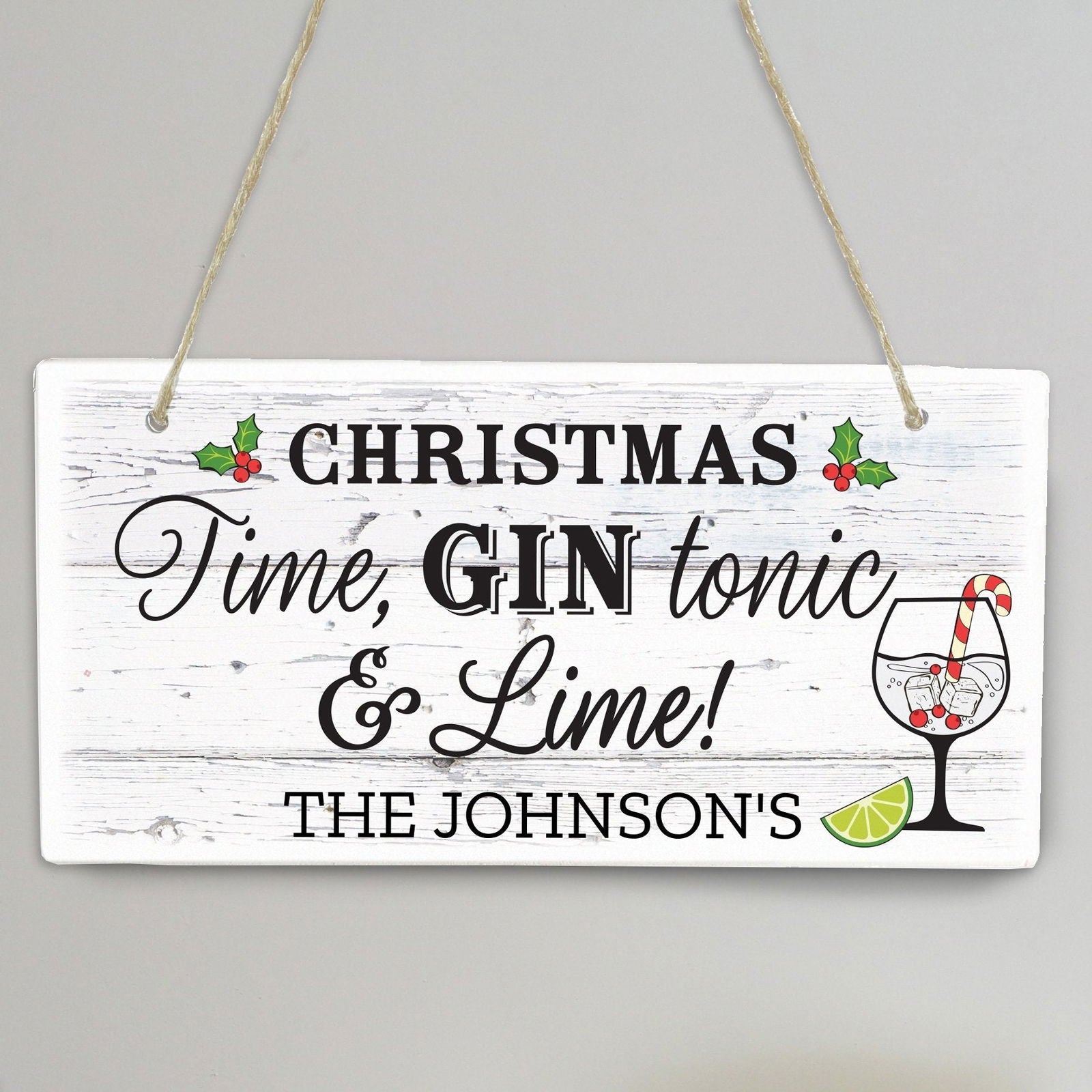 Personalised Christmas Gin Wooden Sign