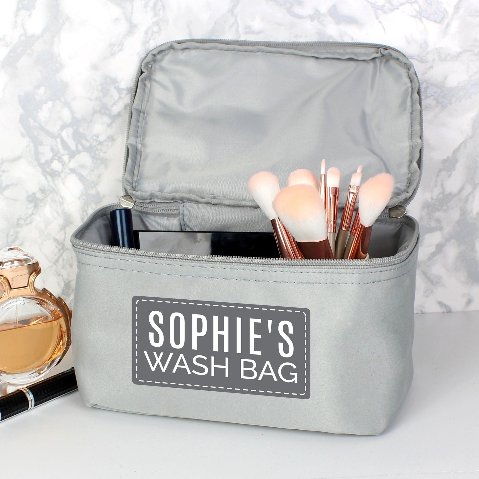 Personalised Classic Grey Vanity Bag