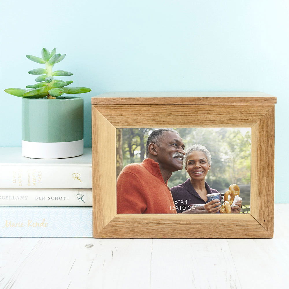 Personalised Classic Mr & Mrs Midi Oak Photo Cube Keepsake Box