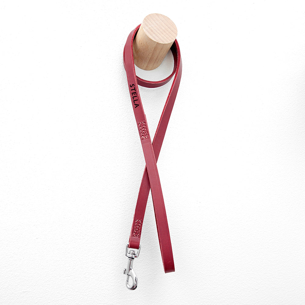 Personalised Classic Red Leather Dog Lead