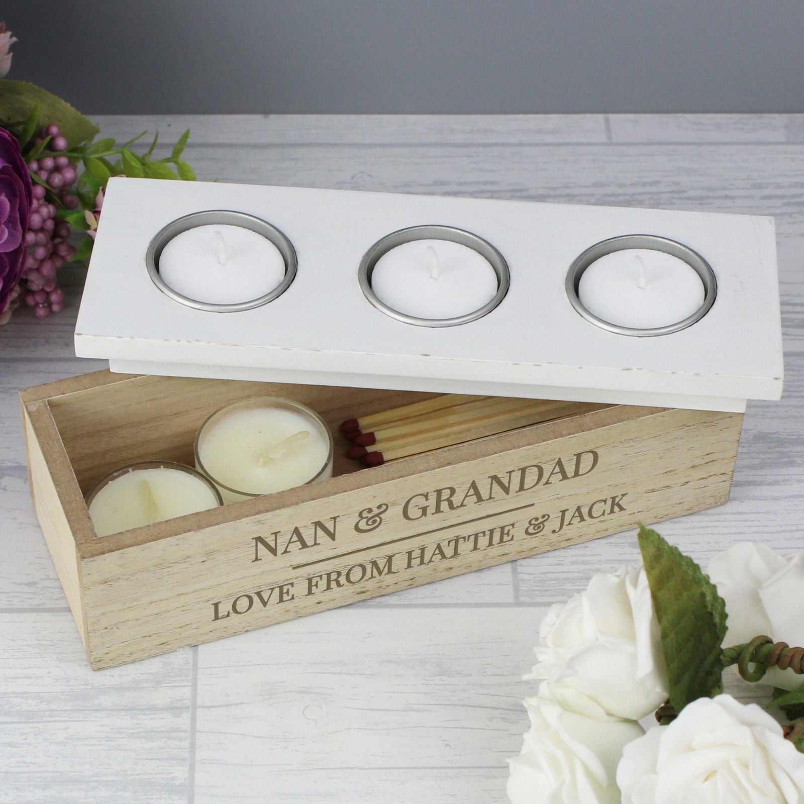 Personalised Classic Triple Tea Light Box