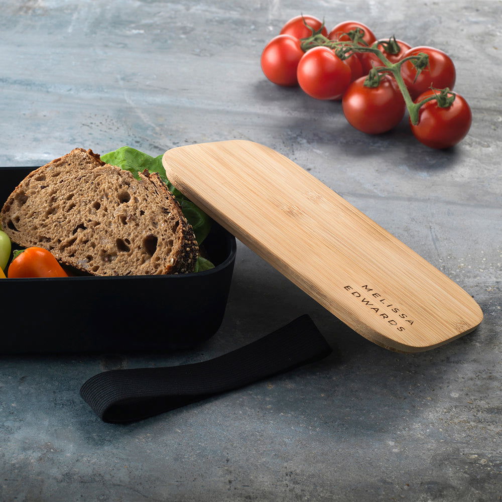 Personalised Contemporary Black Bamboo Lunch Box