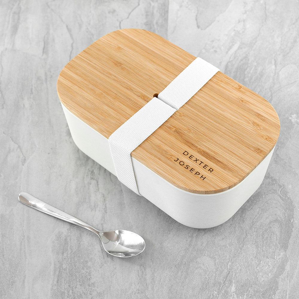 Personalised Contemporary White Bamboo Lunch Box