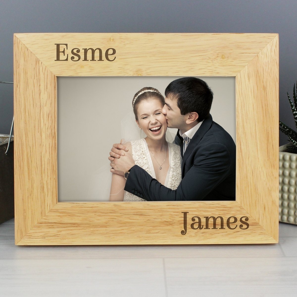 Personalised  Couples 7x5 Inch Landscape Wooden Photo Frame