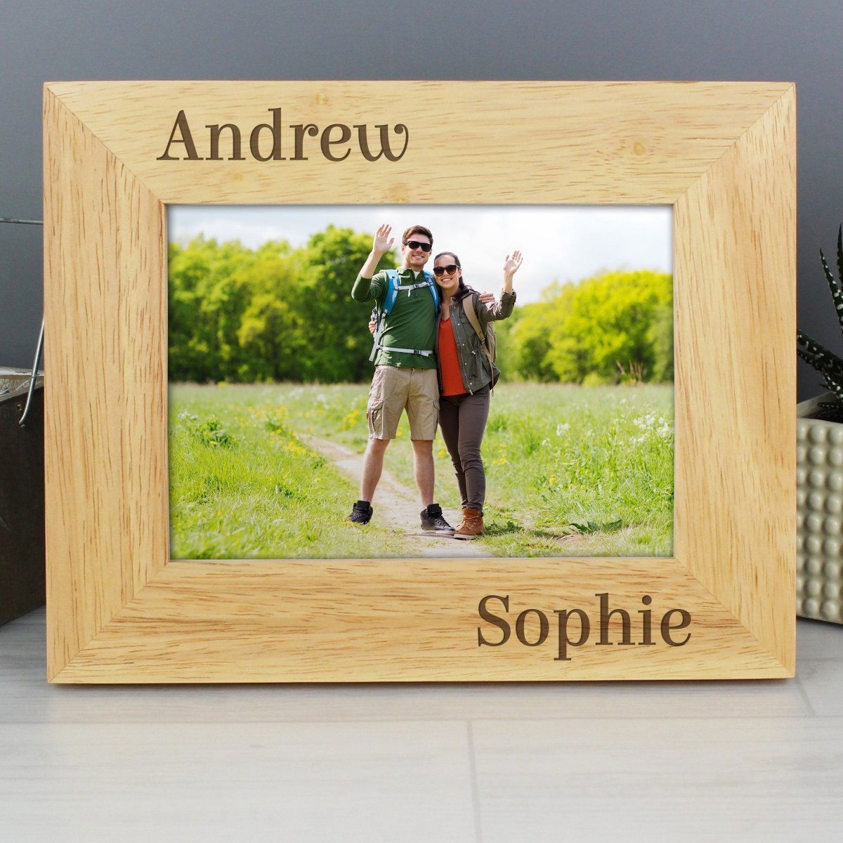 Personalised  Couples 7x5 Inch Landscape Wooden Photo Frame