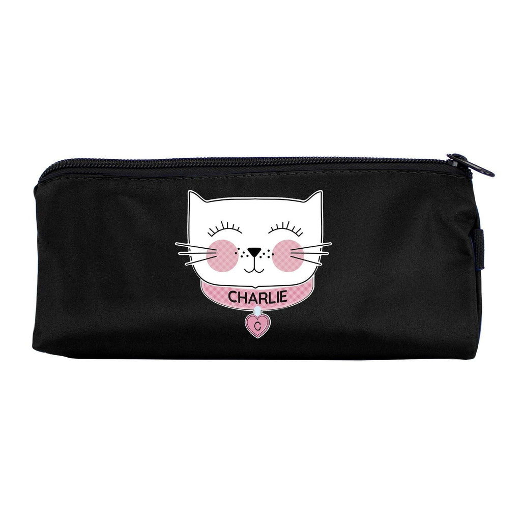 Personalised Cute Cat Black Pencil Case