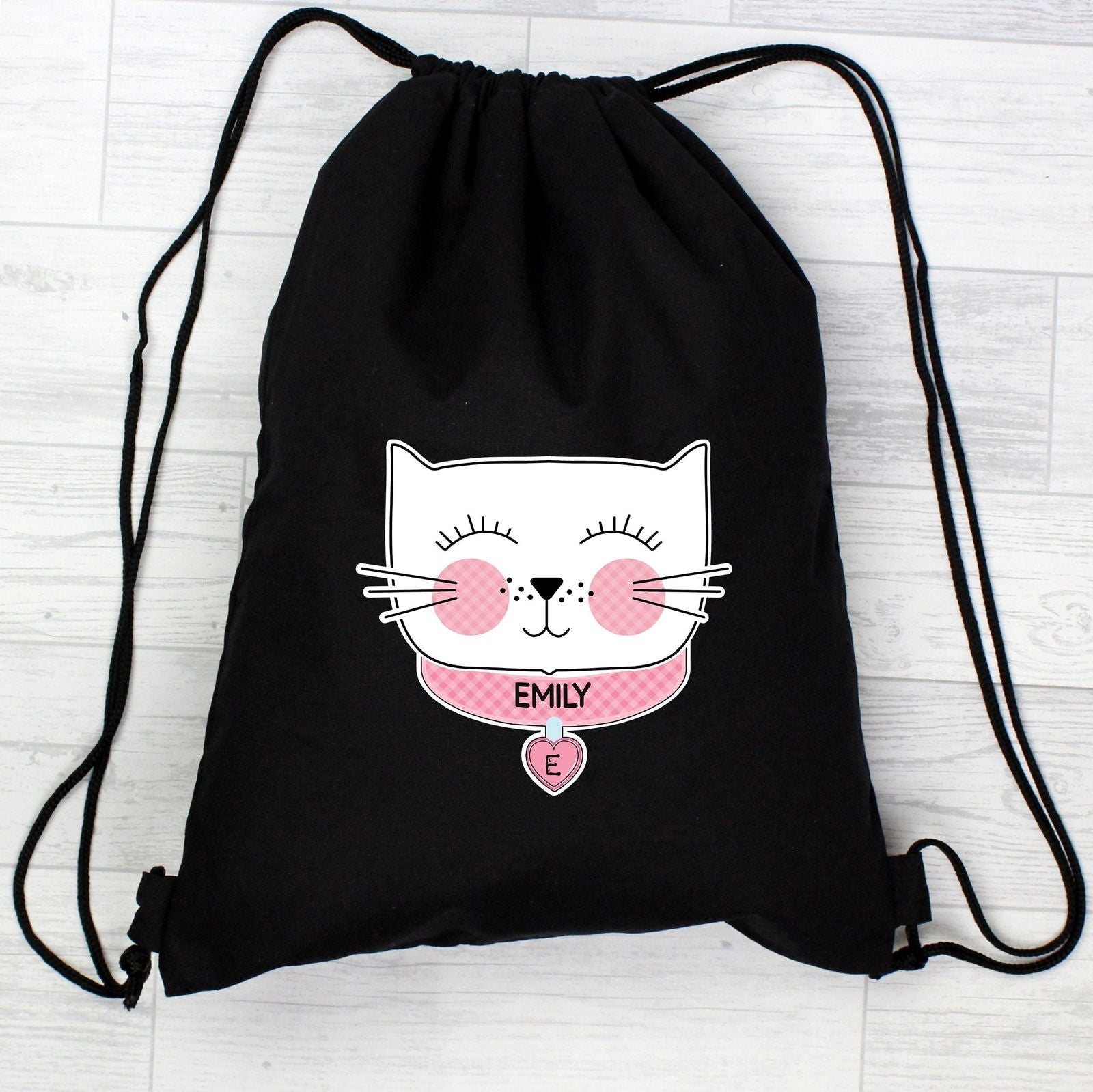 Personalised Cute Cat Black Swim & Kit Bag