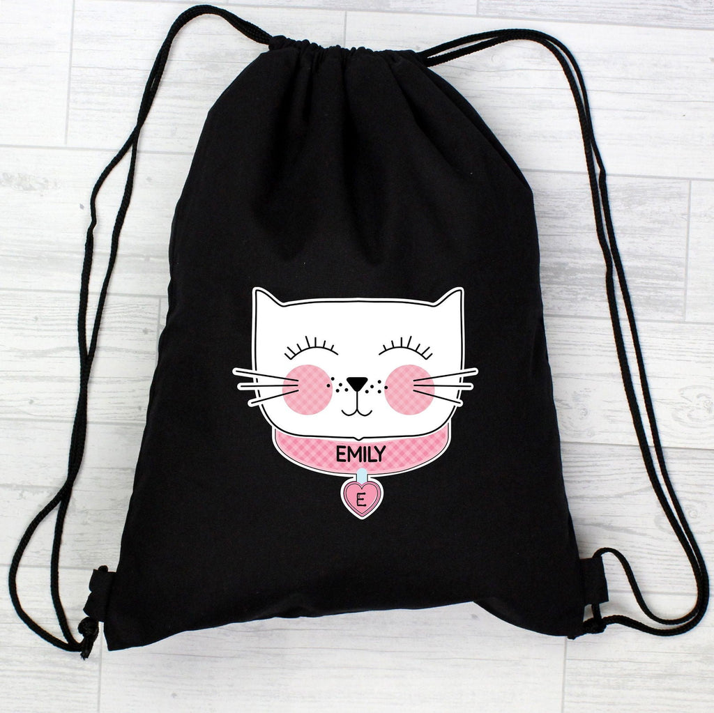 Personalised Cute Cat Black Swim & Kit Bag