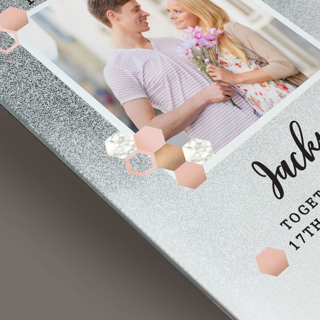 Personalised Cute Hexagon Design 4x4 Inch Glitter Glass Photo Frame