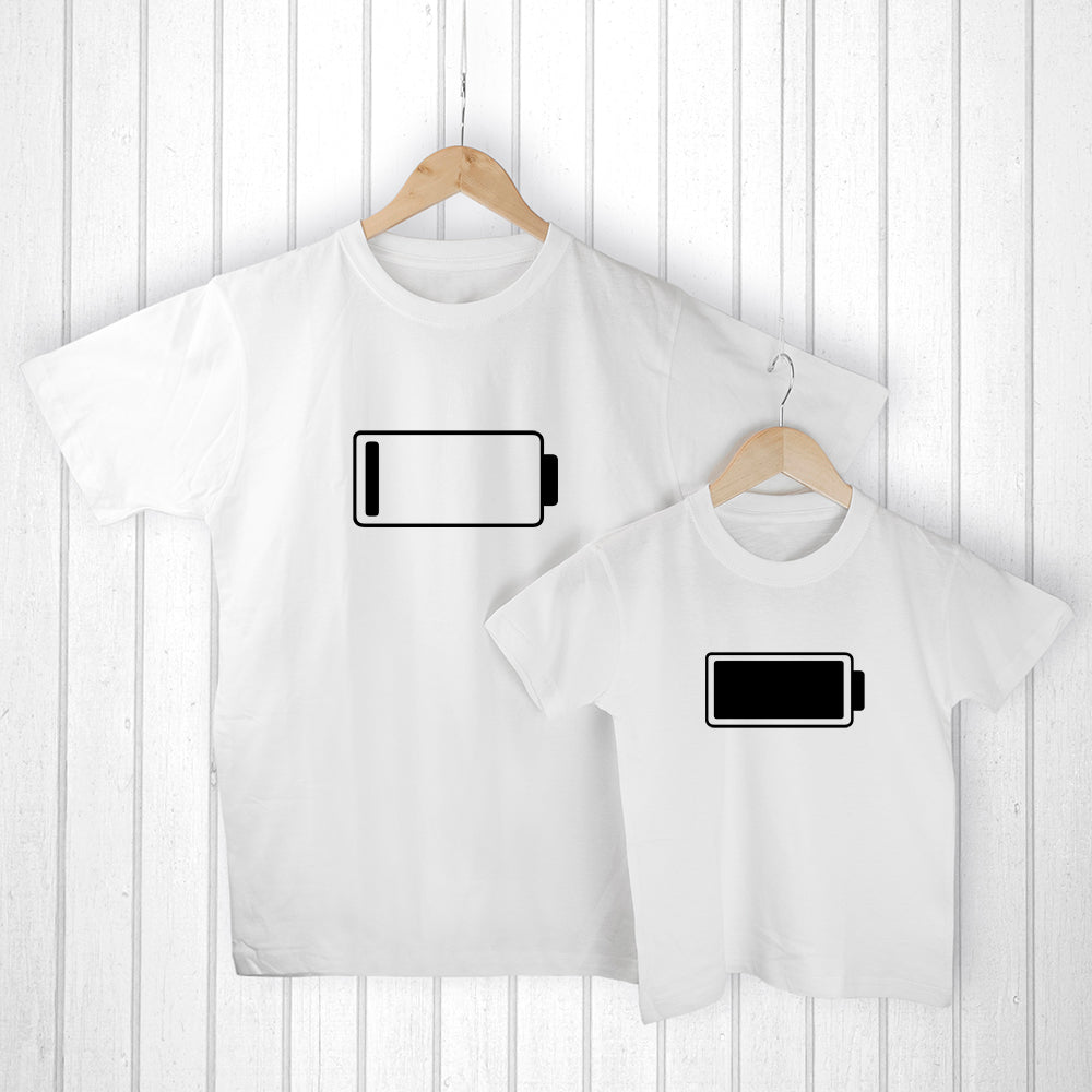 Personalised Daddy And Me Low Battery White T-Shirts