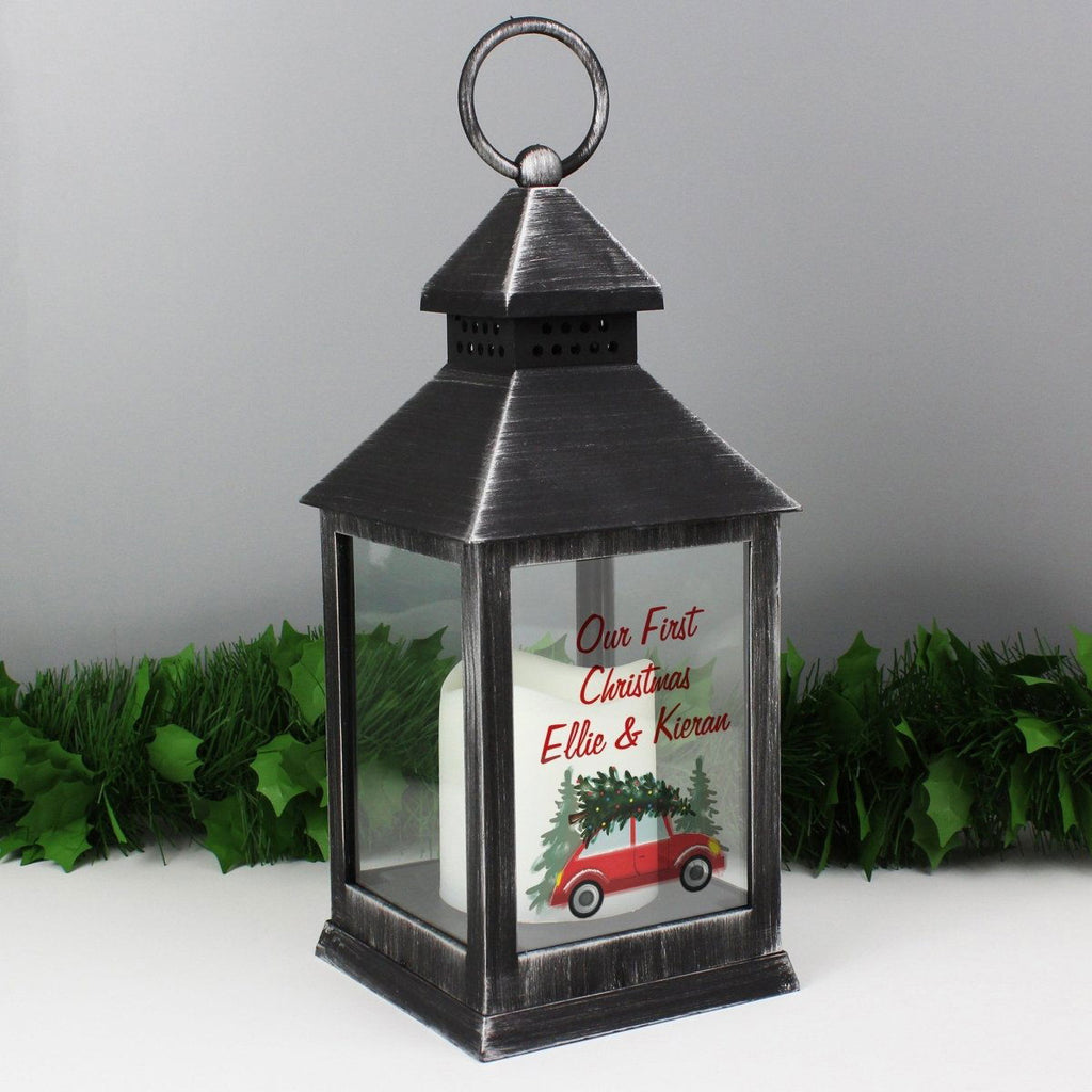 Personalised 'Driving Home For Christmas' Rustic Black Lantern