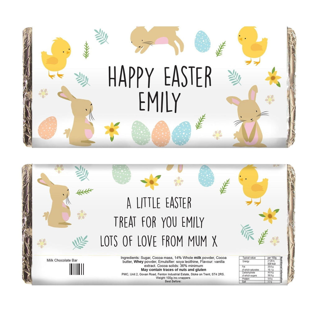 Personalised Easter Bunny & Chick Milk Chocolate Bar