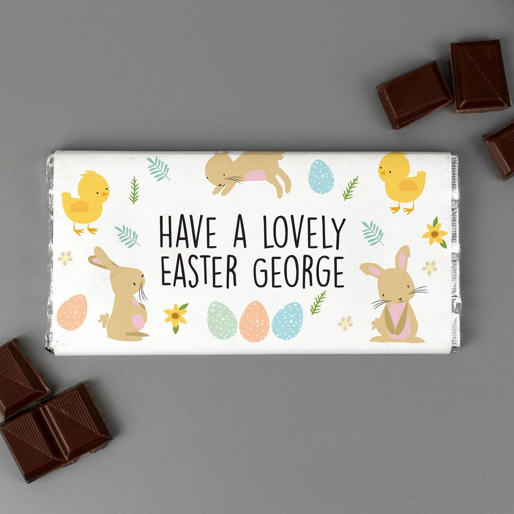 Personalised Easter Bunny & Chick Milk Chocolate Bar