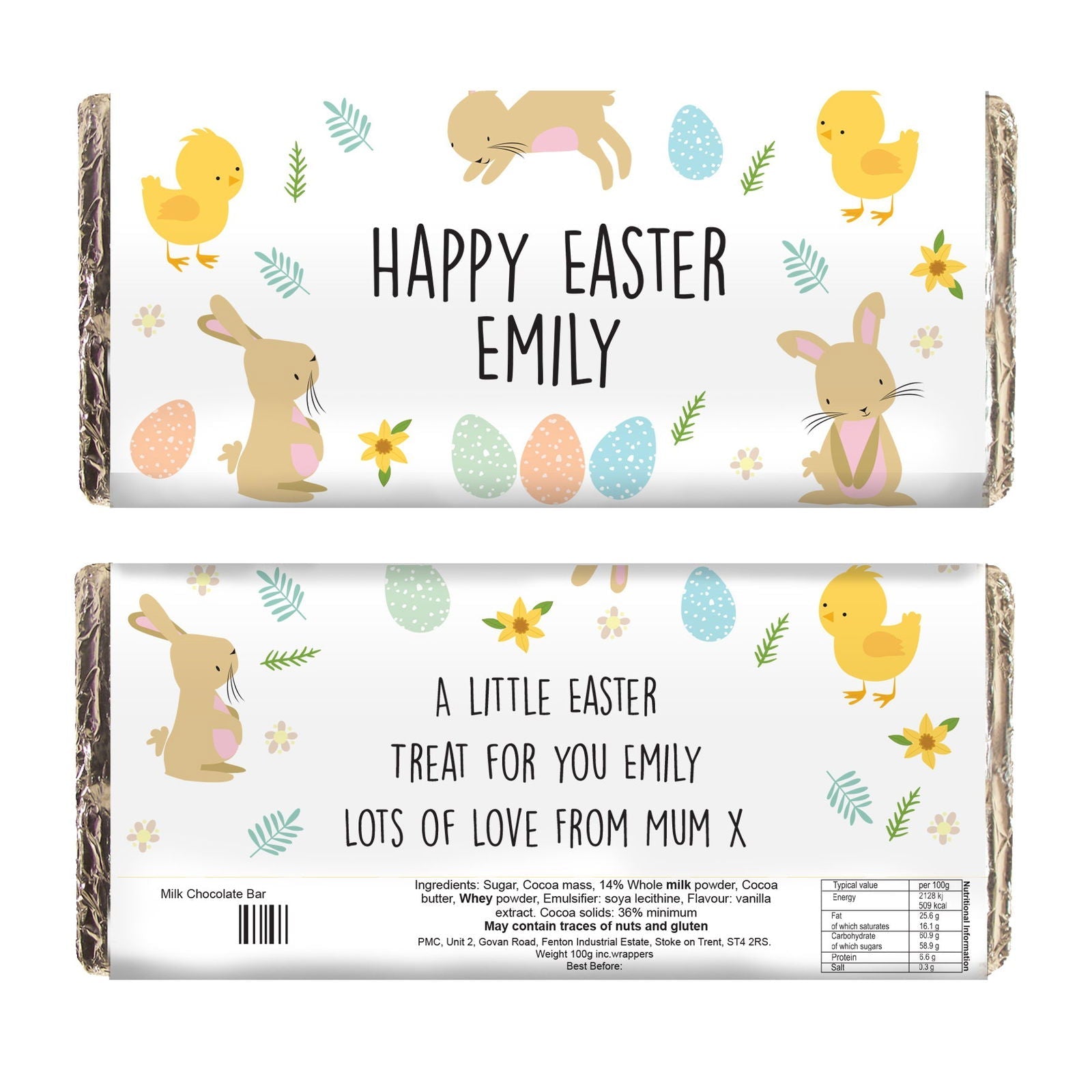 Personalised Easter Bunny & Chick Milk Chocolate Bar