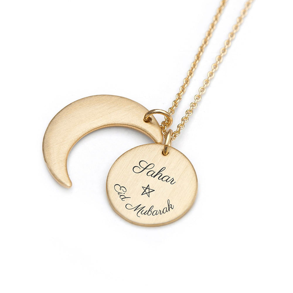 Personalised Eid Mubarak Matte Moon And Sun Necklace